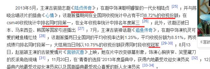 13年赵丽颖主演的《陆贞传奇》大火，14年的指数猛增与此类似。这让赵丽颖在娱乐圈已颇具名气