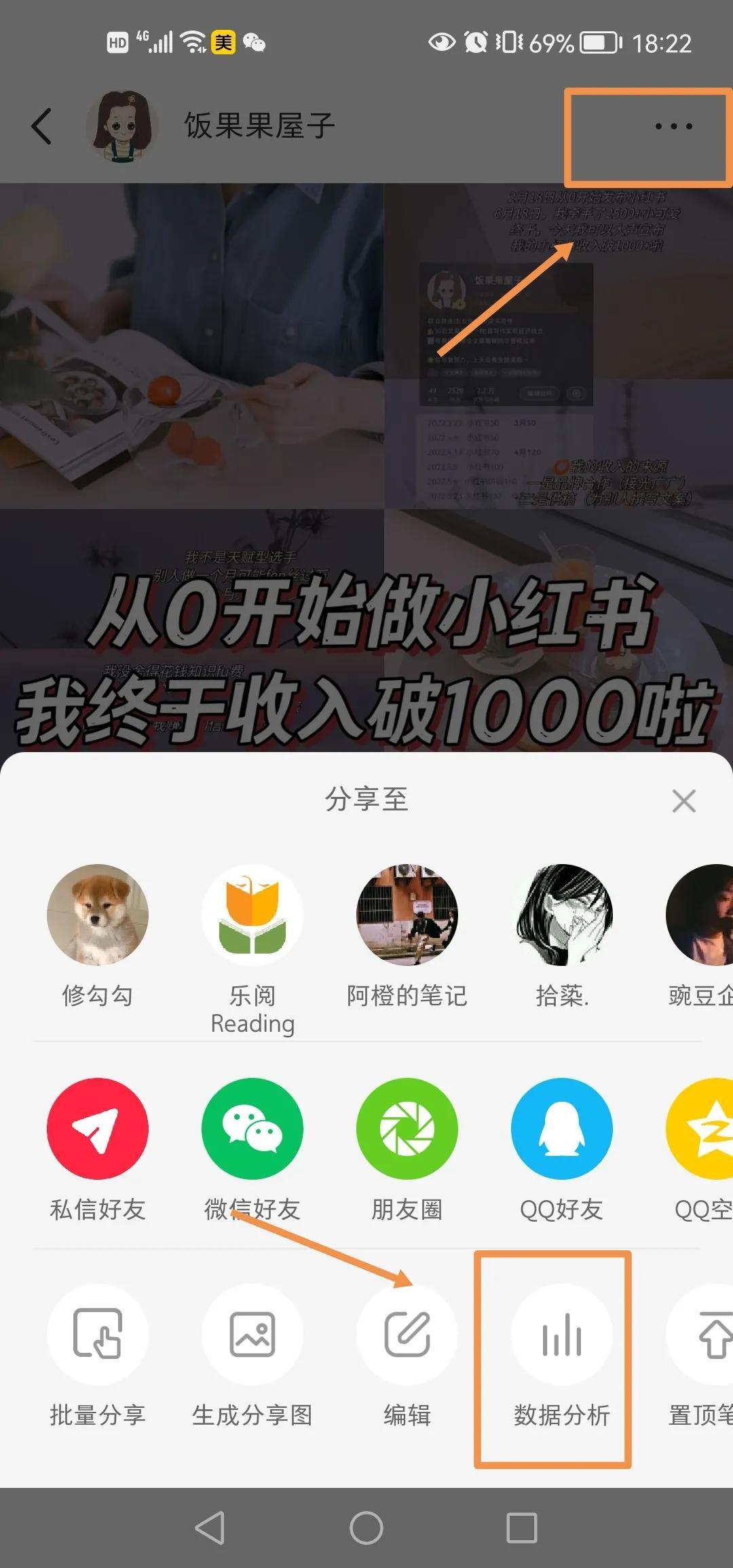 打开单条笔记右上角的三个小黑点，点击数据分析